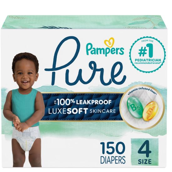 Picture of Pampers Baby Diapers - Pure Protection - Size 4, 150 Count, for up to 100% Leakproof, Premium Plant-based Skin Protection