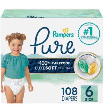 Picture of Pampers Baby Diapers - Pure Protection - Size 6, 108 Count, for up to 100% Leakproof, Premium Plant-based Skin Protection