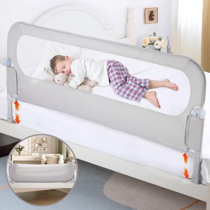 Picture of NUTIKAS Baby Bed Rail Guard for Toddlers - 58.5" Toddler Bed Rails for Twin, Full, Queen, King Bunk Size Bed Swing Down Bedrail Extral Tall Child Safety Side Railing Guards for Kids