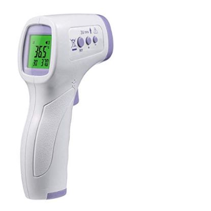 Picture of IR Infrared Digital Non-Contact Thermometer Gun with Three Color LCD Screen for Adult and Baby Forehead, Ear and Body Temperature with Fever Alarm and Memory Function