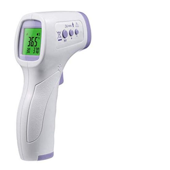 Picture of IR Infrared Digital Non-Contact Thermometer Gun with Three Color LCD Screen for Adult and Baby Forehead, Ear and Body Temperature with Fever Alarm and Memory Function