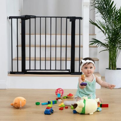 Picture of COMOMY 30" Tall Baby Gate for Stairs Doorways, Fits Openings 29.5" to 40.5" Wide, Auto Close Extra Wide Dog Gate for House, Pressure Mounted Easy Walk Through Pet Gate with Door, Black