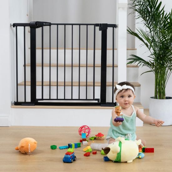 Picture of COMOMY 30" Tall Baby Gate for Stairs Doorways, Fits Openings 29.5" to 40.5" Wide, Auto Close Extra Wide Dog Gate for House, Pressure Mounted Easy Walk Through Pet Gate with Door, Black