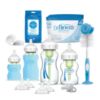 Picture of Dr. Brown’s Natural Flow Anti-Colic Options+ Wide-Neck Glass Baby Bottle Starter Set with 100% Silicone Glass Bottle Sleeves, Baby Bottle Brush, Prevent Pacifier and Pacifier and Bottle Wipes