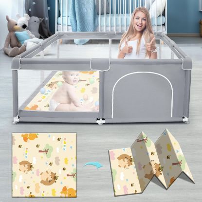 Picture of Fshibila Baby Playpen with Mat, Playpen for Babies & Toddlers, Sturdy Safety Play Yard with Soft Breathable Mesh, 50 * 50 * 27 inches Grey