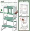 Picture of COSYLAND Kids Kitchen Step Stool, Toddler Standing Tower with CPC & FSC Certification, Removable Anti-Drop Railing Safety Rail Enjoys Unique Patented Design A Anti-tip Stable Structure Green & White
