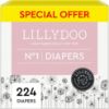 Picture of LILLYDOO Diapers - Size 1 (4-11 lbs), Monthly Supply (224 Count),Skin-Friendly, Ultra Soft, Chlorine-Free & Absorbent Baby Diapers