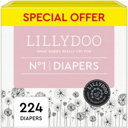 Picture of LILLYDOO Diapers - Size 1 (4-11 lbs), Monthly Supply (224 Count),Skin-Friendly, Ultra Soft, Chlorine-Free & Absorbent Baby Diapers