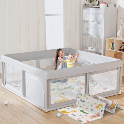 Picture of Hiaksedt 50 x 50 inch Baby Playpen with Mat Small Playpen for Babies and Toddlers Baby Fence Playards