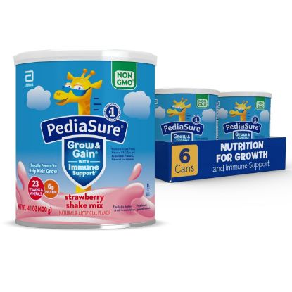 Picture of PediaSure Grow & Gain With Immune Support Shake Mix Powder, Kids Protein Shake, Strawberry, 14.1 oz Can, Pack of 6-48 Servings
