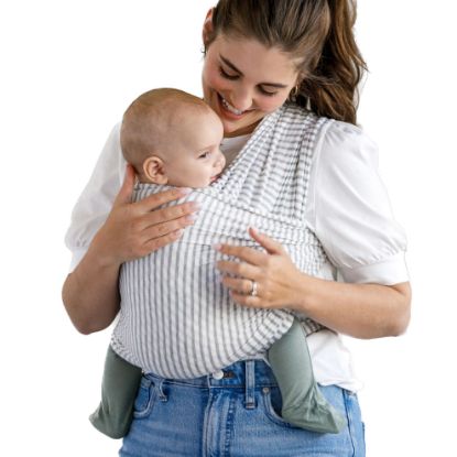 Picture of Solly Baby Wrap Carrier, for Newborn to Toddler 8-25 Lbs., Buttery-Soft & Lightweight Fabric, Reduce Crying & Increase Connection, Postpartum Essential, New Mom Gifts, Natural + Grey Stripe