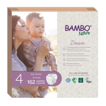 Picture of Bambo Nature Hypoallergenic Baby Diapers, Eco-Labelled Sustainable Diapers, Enhanced Leakage Protection, Totally Chlorine-free, Skin Friendly, and Super Absorbent - Size 4 (162 Count)