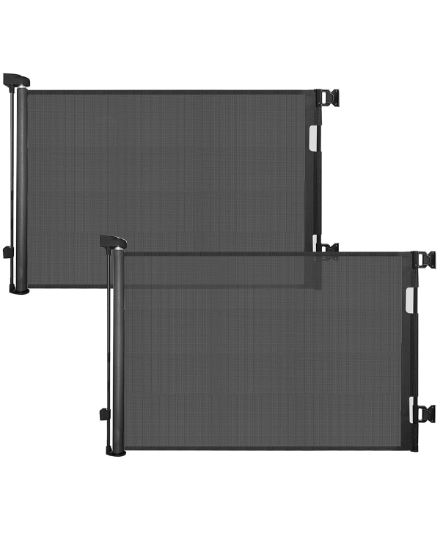 Picture of Veraste 2 Pack Retractable Baby Gate,Mesh Baby Gate or Mesh Dog Gate,33" Tall,Extends up to 55" Wide,Child Safety Gate for Doorways, Stairs, Hallways, Indoor/Outdoor（Black,33"x55"