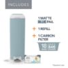 Picture of Diaper Genie Platinum Pail (Glacial Blue) is Made in Durable Stainless Steel and Includes 1 Easy Roll Refill with 18 Bags That can Last up to 5 Months.