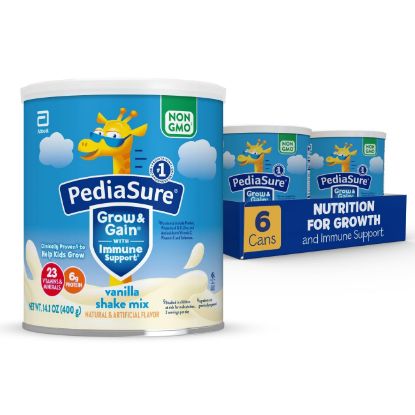 Picture of PediaSure Grow & Gain With Immune Support Shake Mix Powder, Kids Protein Shake, Vanilla, 14.1 oz Can, Pack of 6-48 Servings