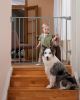 Picture of Babelio 26-43" No Bottom Bar Baby Gate for Babies, Elders and Pets, 2-in-1 Hardware Mount Dog Gate for The House, Stairs and Doorways, with Large Walk Thru Door, Grey