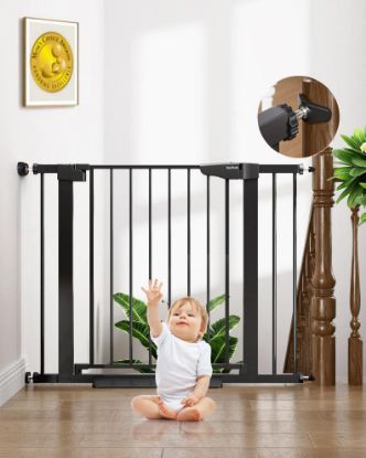 Picture of Cumbor 29.7-40.6" Baby Gate for Stairs, Baby Essential Safety Gate, Mom's Choice Awards Winner-Dog Gate for Doorways, Pressure Mounted Auto-Close Pet Gates for Dogs Indoor, Durable Child Gate, Black