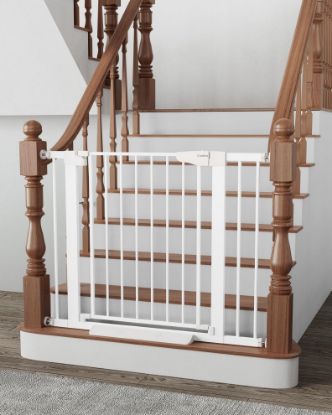 Picture of Cumbor 29.7-40.6" Baby Gate for Stairs, Mom's Choice Awards Winner-Dog Gate for Doorways, Pressure Mounted Self Closing Pet Gates for Dogs Indoor, Durable Safety Child Gate with Easy Walk Thru Door