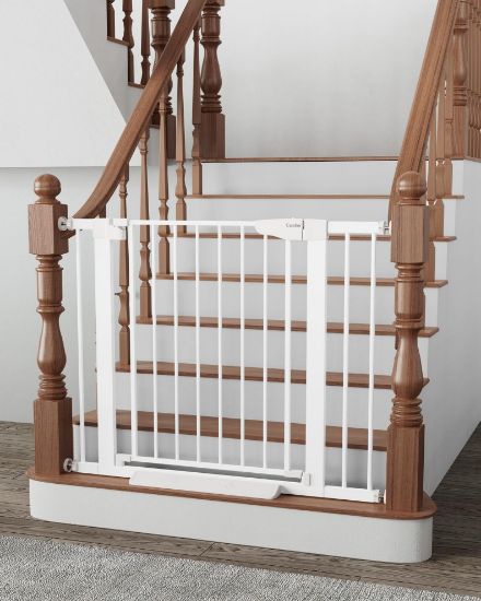 Picture of Cumbor 29.7-40.6" Baby Gate for Stairs, Mom's Choice Awards Winner-Dog Gate for Doorways, Pressure Mounted Self Closing Pet Gates for Dogs Indoor, Durable Safety Child Gate with Easy Walk Thru Door