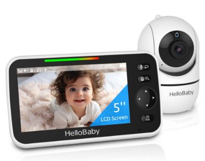 Picture of HelloBaby No WiFi Baby Monitor 5" Screen 30-Hour Battery Pan-Tilt-Zoom Video Upgrade with Camera and Audio, Night Vision, VOX, 2-Way Talk, 8 Lullabies and 1000ft Range