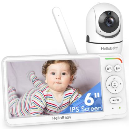 Picture of HelloBaby Baby Monitor with 6" World First IPS Screen 30-Hrs Battery, Remote Pan/Tilt/Zoom Camera, No WiFi Video Baby Monitor Camera and Audio, ECO, VOX, 2-Way Talk, Night Vision, 1000ft, Portable