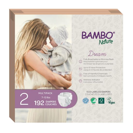 Picture of Bambo Nature Hypoallergenic Baby Diapers, Eco-Labelled Sustainable Diapers, Enhanced Leakage Protection, Totally Chlorine-free, Skin Friendly, and Super Absorbent - Size 2 (192 Count)