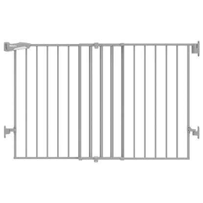 Picture of Babelio 31.5-55" No Bottom Bar Baby Gate Extra Wide, 2-in-1 Auto Close Dog Gate for The House, Stairs and Doorways, with Large Walk Thru Door, Grey