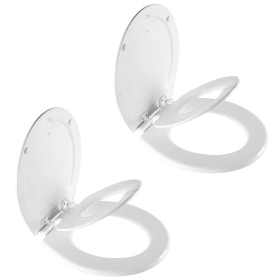 Picture of Mayfair NextStep2 Toilet Seat with Toddler Potty Training Seat Built-In, Slow Close, Easy Clean, Magnetic Removable Kids Seat, ROUND, White, 2-Pack