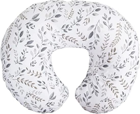 Picture of Nursing Pillow and Positioner-Original | Gray Taupe Watercolor Leaves | Breastfeeding, Bottle Feeding, Baby Support | with Removable Cotton Blend Cover | Awake-Time Support