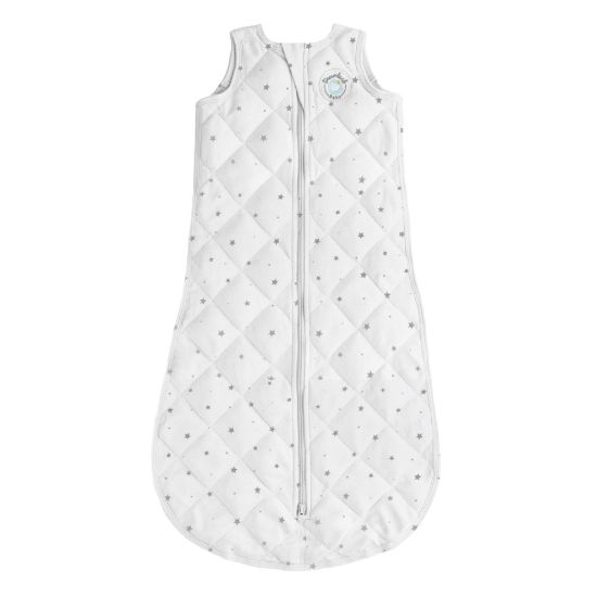 Picture of DREAMLAND BABY Weighted Sleep Sack, Ages 0-6 Months. 100% Cotton, Evenly Distributed Weight from Shoulders to Toes (White w/Grey Stars)
