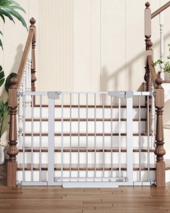 Picture of Cumbor 29.7-46" Baby Gate for Stairs, Mom's Choice Awards Winner-Auto Close Dog Gate for the House, Easy Install Pressure Mounted Pet Gates for Doorways, Easy Walk Thru Wide Safety Gate for Dog,Silver