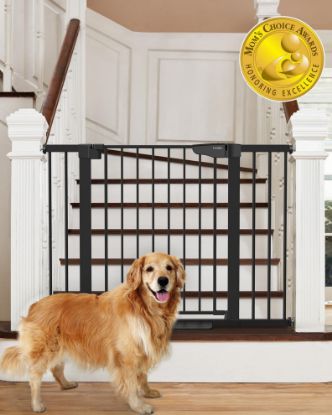 Picture of Cumbor 29.7-46" Baby Gate for Stairs, Mom's Choice Awards Winner-Auto Close Dog Gate for The House, Gifts for Mom, Easy Install Pressure Mounted Pet Gates for Doorways, Black