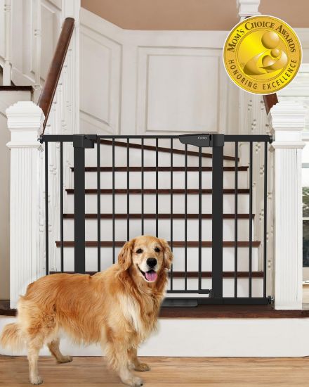 Picture of Cumbor 29.7-46" Baby Gate for Stairs, Mom's Choice Awards Winner-Auto Close Dog Gate for The House, Gifts for Mom, Easy Install Pressure Mounted Pet Gates for Doorways, Black