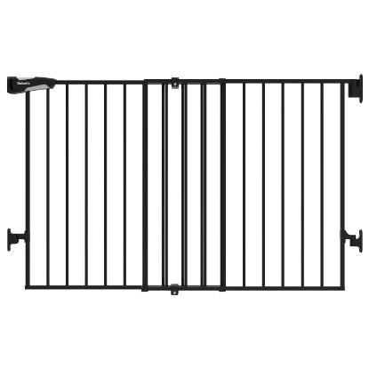 Picture of Babelio 31.5-55" No Bottom Bar Baby Gate Extra Wide, 2-in-1 Auto Close Dog Gate for The House, Stairs and Doorways, with Large Walk Thru Door, Black