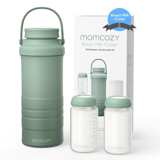 Picture of Momcozy 22oz Portable Breast Milk Cooler for Outdoor, Life Saver with 360° Total Cooling for 24 Hours, Larger Capacity Travel Breastmilk Chiller with 2pcs Baby Bottles for Breastmilk Storage, Green