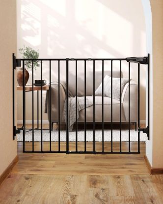 Picture of Babelio 27-45" No Bottom Bar Baby Gate with Easy Installation, 2-in-1 Auto Close Design, Suitable for The House, Stairs, and Doorways, Safety Pet Gates with Large Walk-Thru Door, Black