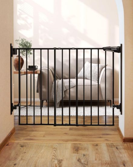 Picture of Babelio 27-45" No Bottom Bar Baby Gate with Easy Installation, 2-in-1 Auto Close Design, Suitable for The House, Stairs, and Doorways, Safety Pet Gates with Large Walk-Thru Door, Black