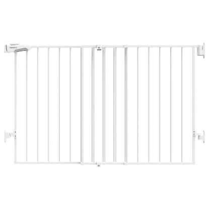 Picture of Babelio 31.5-55" No Bottom Bar Baby Gate Extra Wide, 2-in-1 Auto Close Dog Gate for The House, Stairs and Doorways, with Large Walk Thru Door, White