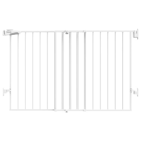 Picture of Babelio 31.5-55" No Bottom Bar Baby Gate Extra Wide, 2-in-1 Auto Close Dog Gate for The House, Stairs and Doorways, with Large Walk Thru Door, White