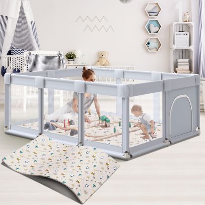 Picture of Hiaksedt Baby Playpen 74x50 in PlayPen for Babies and Toddlers, Large Play Yards for Indoor & Outdoor with Zipper Gates, Breathable Mesh with Mat