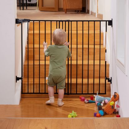 Picture of Babelio 34" Extra Tall Baby/Dog Gate with No Threshold Design Walk Thru Door, 26-43" Auto Close Safety Gate for Babies, Elders and Pets, Fits Doorways, Stairs, and Entryways, Black