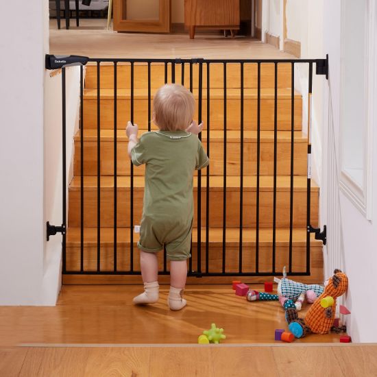 Picture of Babelio 34" Extra Tall Baby/Dog Gate with No Threshold Design Walk Thru Door, 26-43" Auto Close Safety Gate for Babies, Elders and Pets, Fits Doorways, Stairs, and Entryways, Black