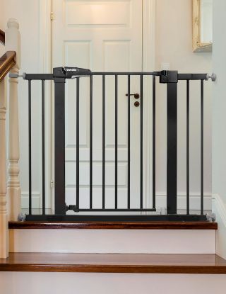 Picture of Babelio Baby Gate for Doorways and Stairs, 26-40" Auto Close Dog Gate, Easy-Install Pressure Mounted Satey Door, No Drilling Safety Gate for Child and Pets, Black