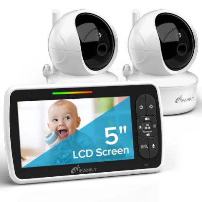 Picture of iFamily Baby Monitor with 2 Cameras | Remote Pan-Tilt-Zoom Video Baby Monitor with Camera and Audio, 5” Large Display, Night Vision, Temperature Display, Lullaby, 2 Way Audio & 960ft Range