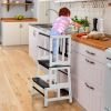 Picture of COSYLAND Kids Kitchen Step Stool, Toddler Standing Tower with CPC & FSC Certification, Removable Anti-Drop Railing Safety Rail Enjoys Unique Patented Design A Anti-tip Stable Structure Black & White