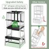 Picture of COSYLAND Kids Kitchen Step Stool, Toddler Standing Tower with CPC & FSC Certification, Removable Anti-Drop Railing Safety Rail Enjoys Unique Patented Design A Anti-tip Stable Structure Black & White