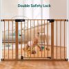 Picture of BABELIO 29-48" Metal Baby Gate with Brown Wood Pattern, Auto Close Dog Gate for The House, Stairs and Doorways, Pressure Mounted Pet Gate with Door, Safety Gate for Child and Pets