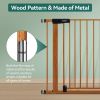 Picture of BABELIO 29-48" Metal Baby Gate with Brown Wood Pattern, Auto Close Dog Gate for The House, Stairs and Doorways, Pressure Mounted Pet Gate with Door, Safety Gate for Child and Pets