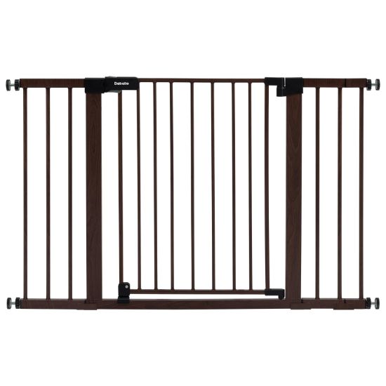 Picture of BABELIO Baby Gate with Black Wood Pattern, 29-48 Inch Auto Close Dog Gate for The House, Stairs and Doorways, Pressure Mounted Pet Gate with Door and Y Spindle Rods