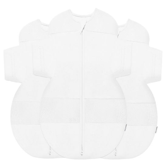Picture of Happiest Baby SNOO Sleep Sack - 100% Organic Cotton Baby Swaddle Blanket - Doctor Designed Promotes Healthy Hip Development - 3-Pack Bundle (White, S, M, L)